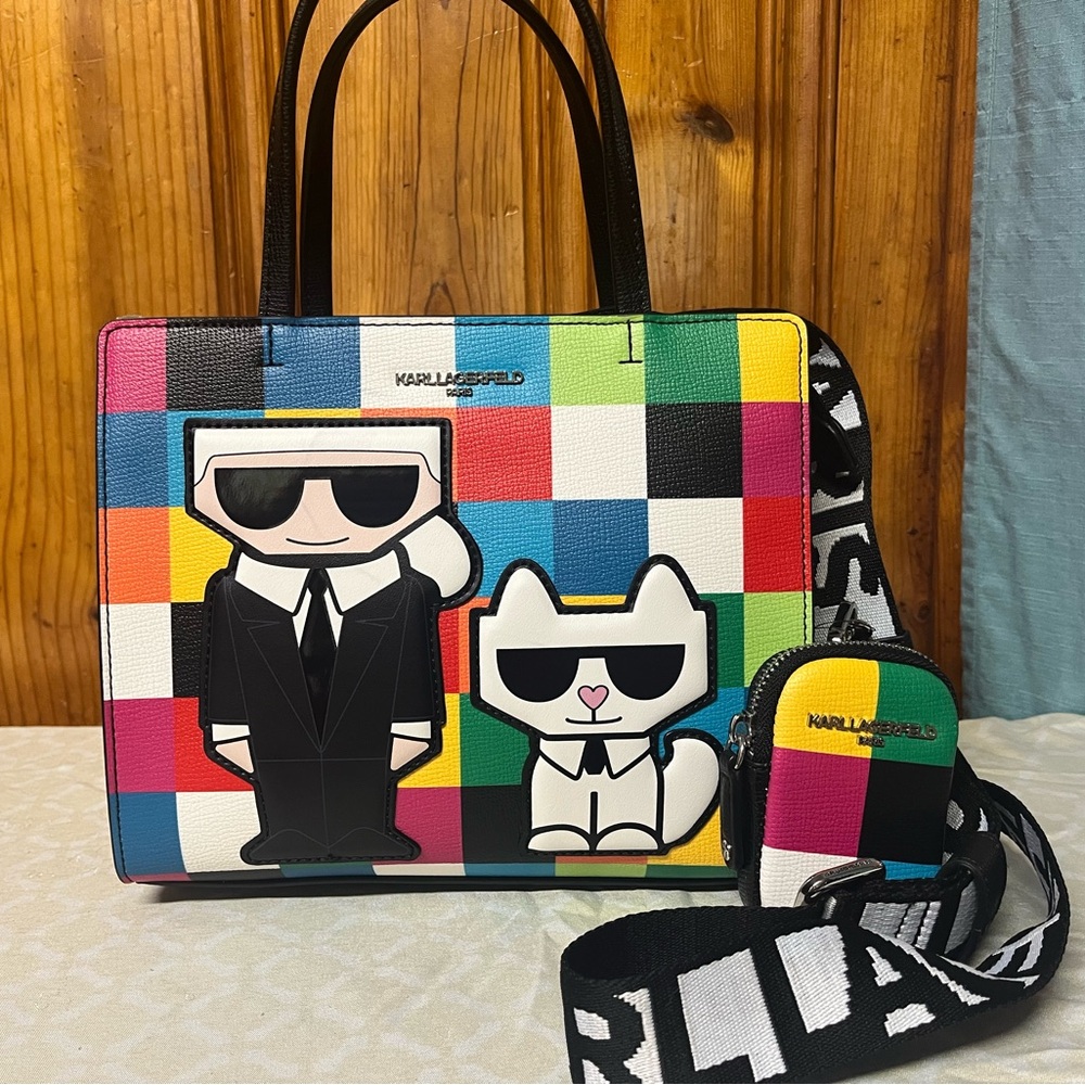 Karl Lagerfeld Multicolor Tote Bag with Cartoon Design